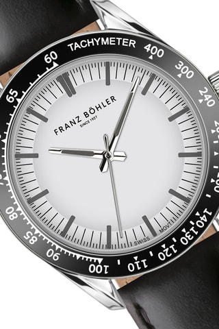 Orologio al quarzo in pelle Silvaplana - Tachimetro - Nero e argentato