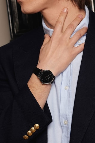 Orologio al quarzo in pelle Alpnach - Nero e argentato