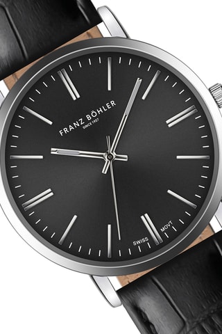 Orologio al quarzo in pelle Alpnach - Nero e argentato