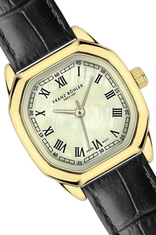Orologio al quarzo in pelle Lauerz - Nero e dorato