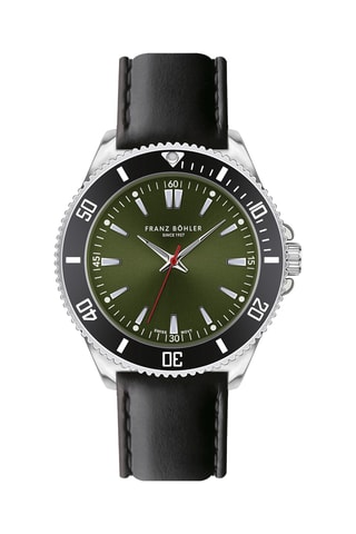 Orologio al quarzo in pelle Baldegg - Tachimetro - Nero e Kaki