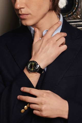Orologio al quarzo in pelle Baldegg - Tachimetro - Nero e Kaki