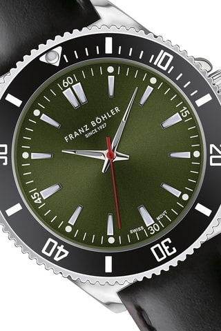 Orologio al quarzo in pelle Baldegg - Tachimetro - Nero e Kaki