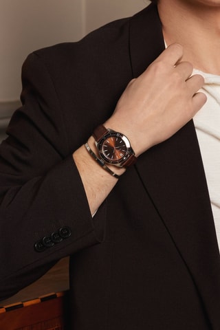 Orologio al quarzo in pelle St Moritz - Cronometro - Marrone e argentato