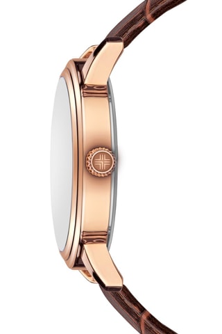 Orologio al quarzo in pelle - Marrone e dorato rosa