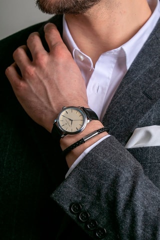 Cofanetto orologio al quarzo in pelle e bracciale in pelle