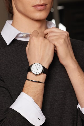 Orologio al quarzo in pelle Bannalp - Nero e argentato