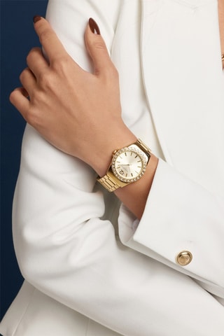 Orologio al quarzo in acciaio e zirconi Kensington - Dorato