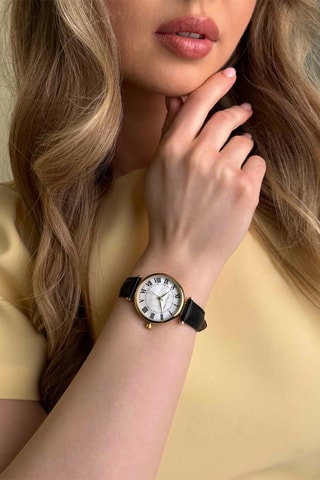 Orologio al quarzo in pelle Elodine - Nero e dorato
