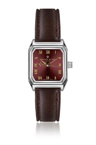 Orologio al quarzo in pelle, placcato Ion argento e diamante Olympe