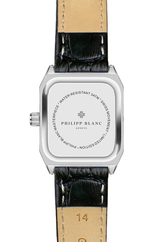 Orologio al quarzo in pelle, placcato Ion argento e diamante Olympe