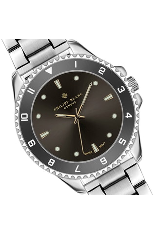 Cofanetto orologio al quarzo in acciaio e bracciale in pelle