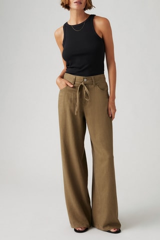 Jeans straight in lino - Kaki