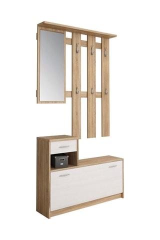 Ensemble d'entrée 1 abattant Ken - Blanc et imitation chêne - 100 x 73 x 25 cm