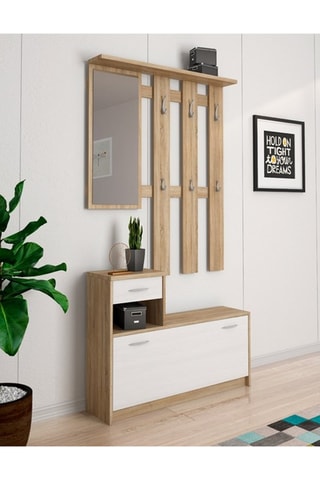 Ensemble d'entrée 1 abattant Ken - Blanc et imitation chêne - 100 x 73 x 25 cm