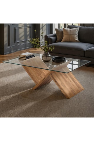 Table basse en verre et bois massif Ole - 120 x 42 x 70 cm