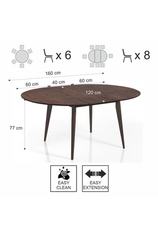 Table à manger extensible en bois massif Jaky - 120/160 x 120 x 77 cm