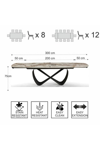 Table à manger extensible en céramique Infinity - 200/300 x 100 x 75 cm