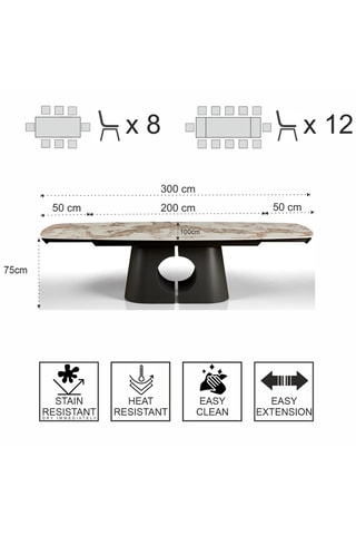 Table à manger extensible en céramique Yatta - 200/300 x 75 x 100 cm