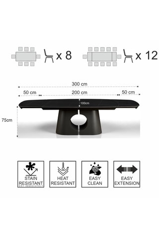 Table à manger extensible en céramique Yatta - 200/300 x 75 x 100 cm