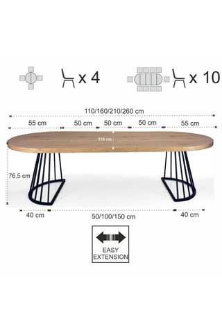 Table à manger extensible Fear - 110/260 x 76,5 x 110 cm