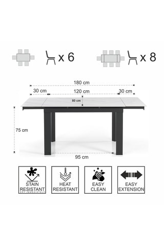 Table à manger extensible en céramique Mark - 120/180 x 95 x 75 cm
