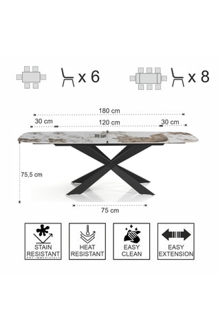 Table à manger extensible en céramique Gemy - 120/180 x 75,5 x 80 cm