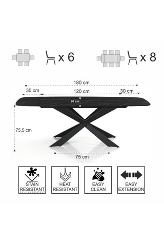 Table à manger extensible en céramique Gemy - 120/180 x 75,5 x 80 cm