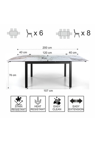 Table à manger extensible en céramique Darwin - 200 x 107 x 76 cm