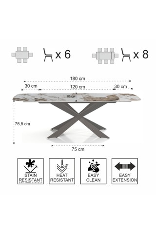 Table à manger extensible en céramique Gemy - 120/180 x 75,5 x 75 cm