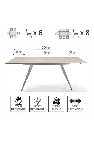 Table à manger extensible en céramique Micciu - 140/200 x 75 x 81 cm