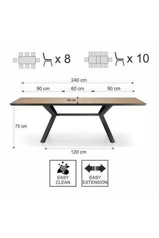 Table à manger extensible Logan - 180/240 x 75 x 90 cm