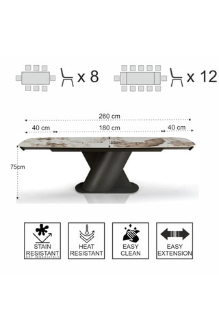 Table à manger extensible en céramique Jan - 180/260 x 75 x 90 cm