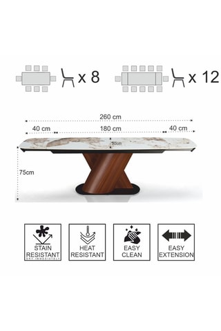 Table à manger extensible en céramique Jan - 180/260 x 90 x 75 cm