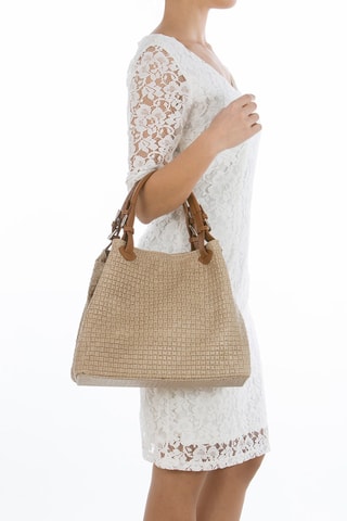 Sac à main en cuir Fosdinovo - Taupe - Marron et gris