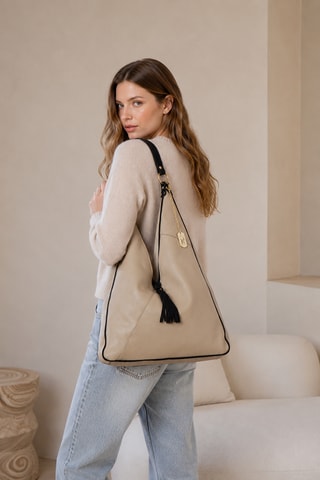 Borsa a spalla in pelle Alettiana - Nero e taupe