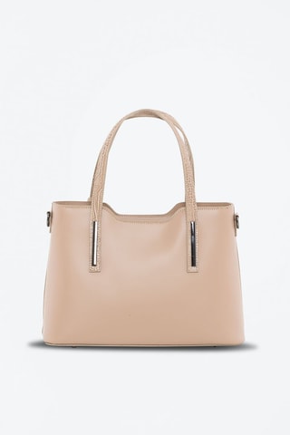 Cabas en cuir Corinna - Marron et argenté