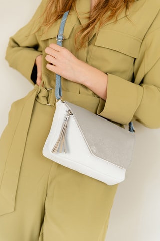 Sac bandoulière métallisé en cuir Lola - Gris et blanc
