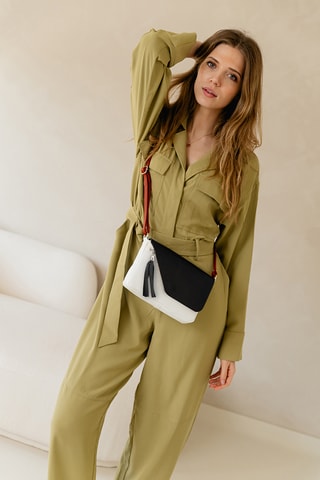 Sac bandoulière métallisé en cuir Lola - Noir et blanc