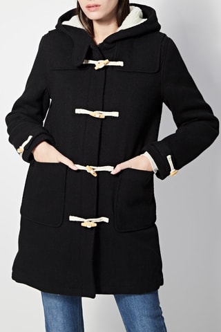 Abrigo con capucha de lana Liverpool - Negro