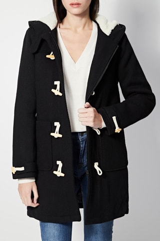 Abrigo con capucha de lana Liverpool - Negro