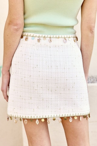 Falda recta de tweed de talle alto Juliette - Blanco