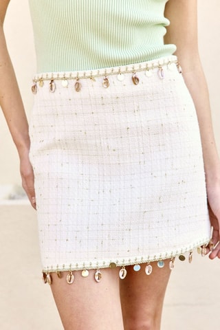 Falda recta de tweed de talle alto Juliette - Blanco