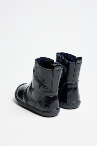 Bottines fourrées en cuir verni - Bleu marine