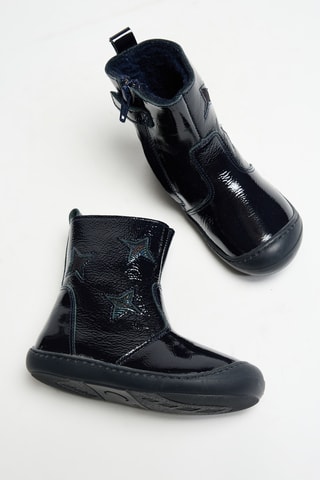 Bottines fourrées en cuir verni - Bleu marine