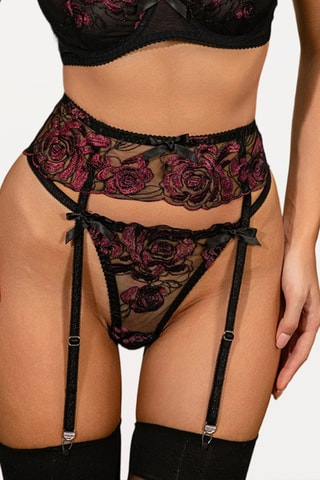 Liguero y tanga Moly - Negro y burdeos