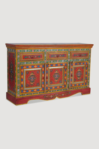 Buffet 3 portes - Naturel et rouge - 140 x 86 x 40 cm