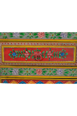 Buffet 3 portes - Naturel et rouge - 140 x 86 x 40 cm
