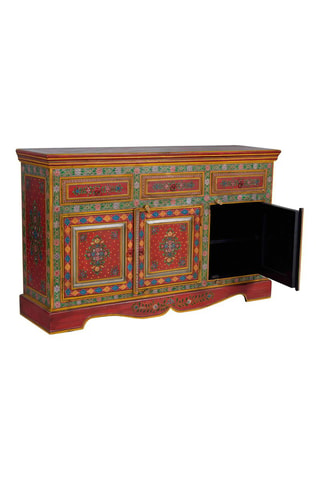 Buffet 3 portes - Naturel et rouge - 140 x 86 x 40 cm