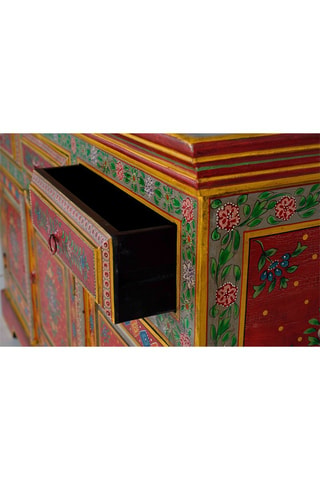 Buffet 3 portes - Naturel et rouge - 140 x 86 x 40 cm
